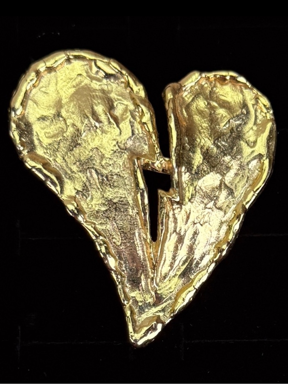 Vintage weighted, textured goldtone, Heart-Shaped Brooch